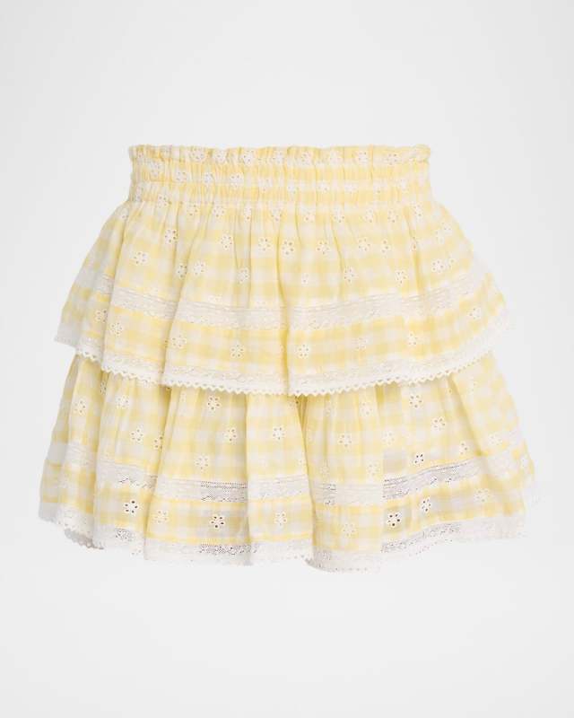 Gingham Eyelet Ruffle Mini Skirt
